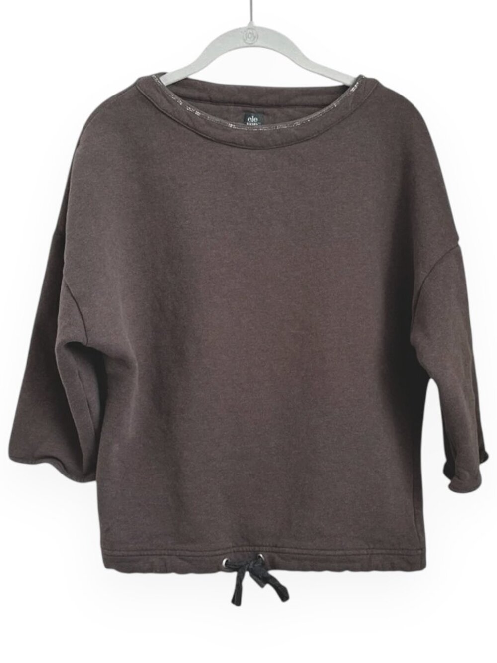 Eleventy Brown Short Sleeve Cotton Crewneck Pullover Drawstring Sweater Top M